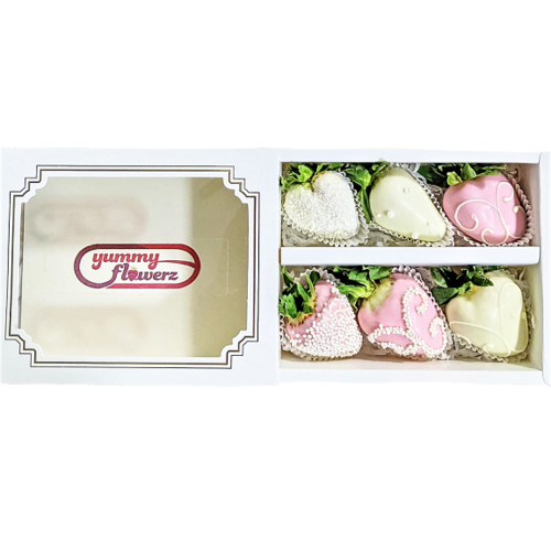 6pcs Pink & White Chocolate Strawberries Gift Box